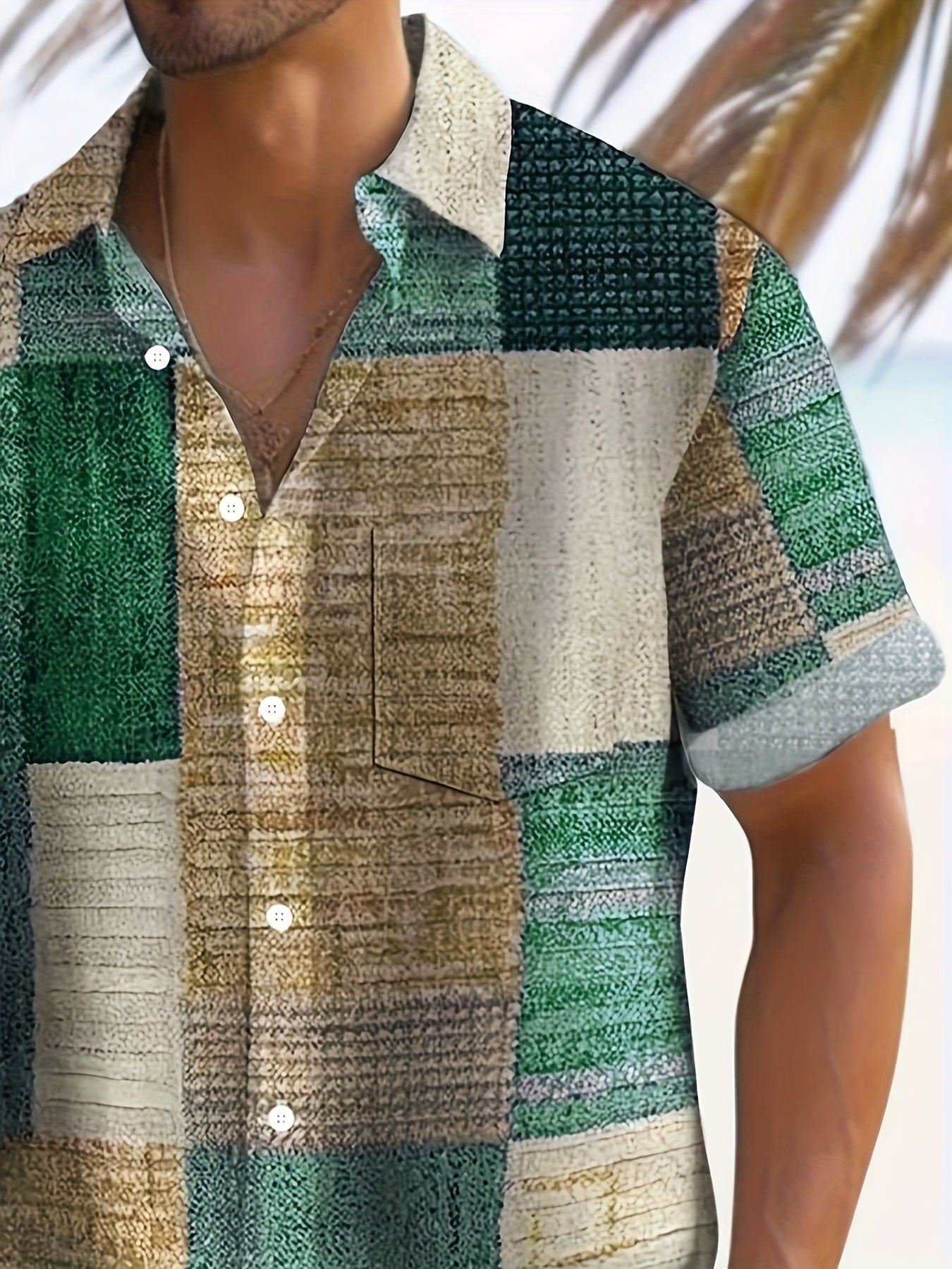 Plus Size Men's Retro Style Short Sleeve Shirt with Geometric Print for Summer