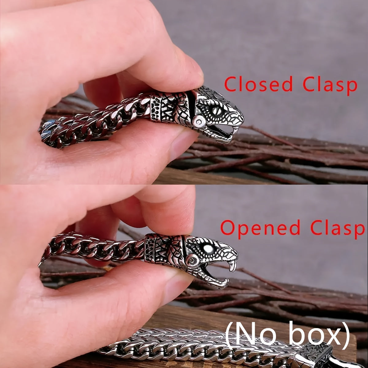 Stainless Steel Snake Head Bracelet for Men Punk Rock Jewelry Durable Gift