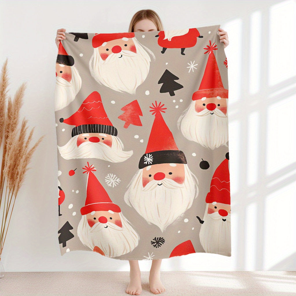 Christmas Elf Pattern Flannel Throw Blanket Lightweight Plush Cozy for Sofa Bed Camping