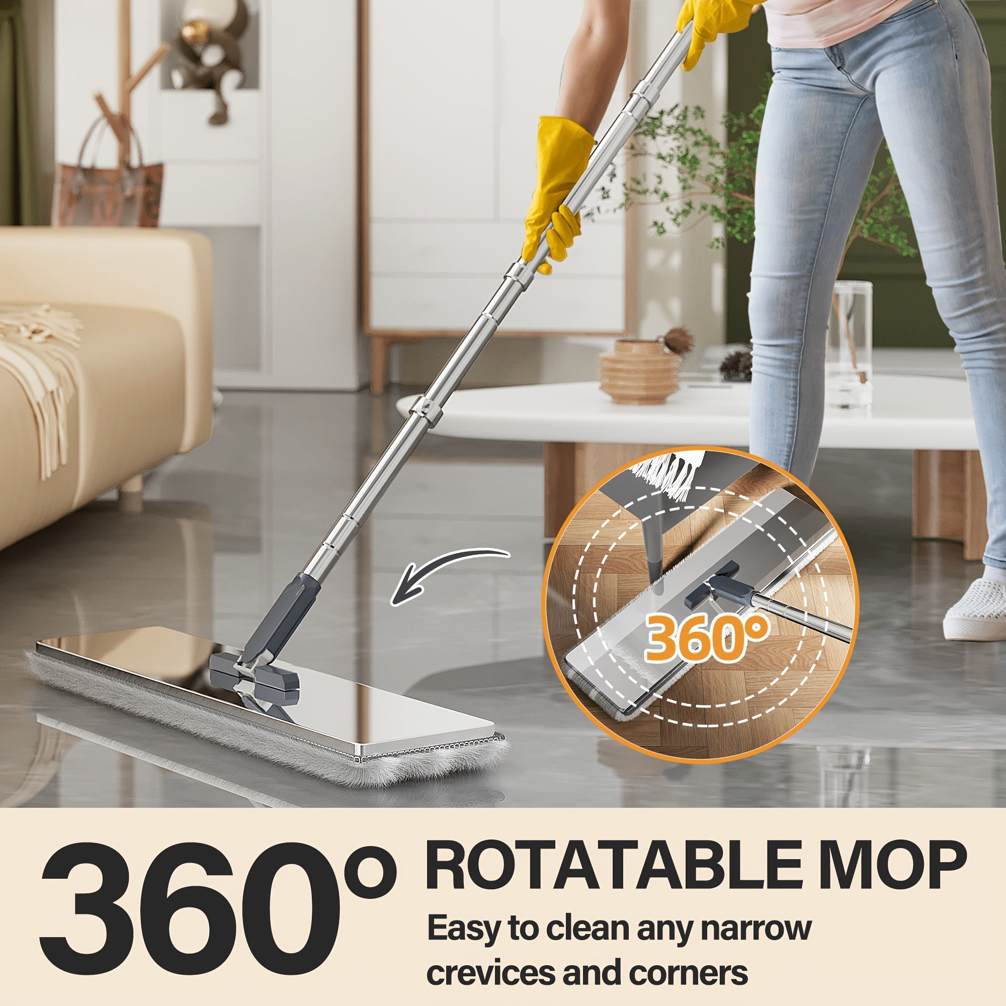 Stainless Steel Flat Mop and Bucket Set with Wash & Dry Technology for Multi-Surface Cleaning