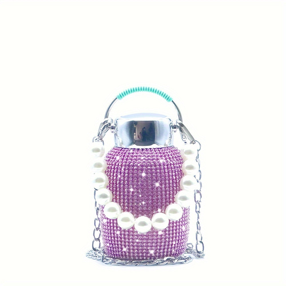 Double Layer Stainless Steel Water Bottle 260ml 8.8oz with Rhinestones for Hot Cold Drinks