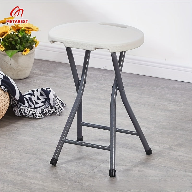 Portable Folding Stool Round Plastic Yellow Indoor Outdoor Lightweight