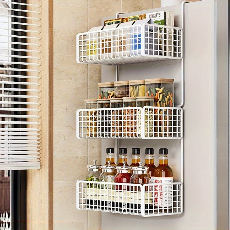 Estante de almacenamiento de cocina de metal de múltiples capas con soporte para film transparente y montaje en pared