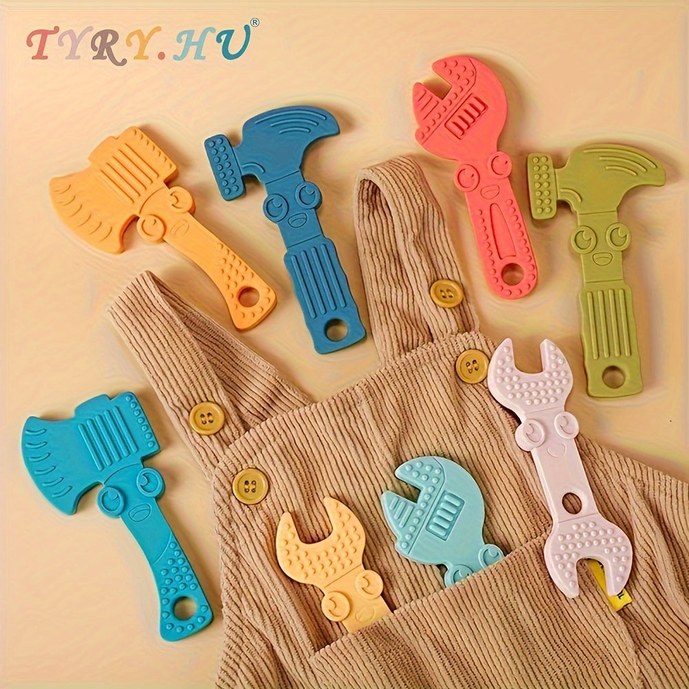 Baby Toy Set 4-Pack Silicone Tools for Toddlers Soft-Textured Hammer Wrench Spanner Pliers Gift