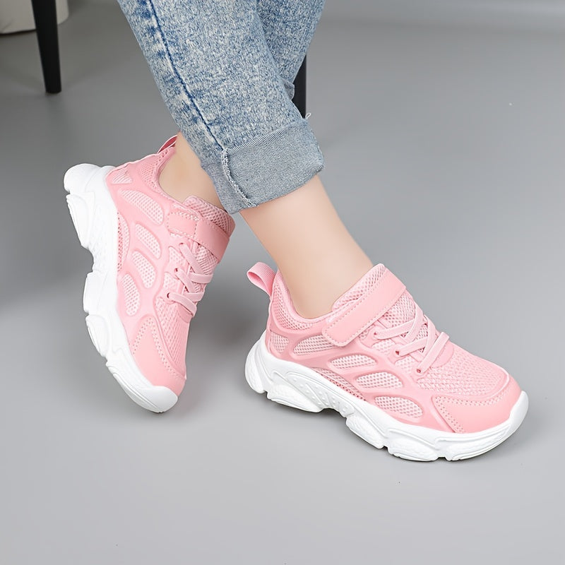 Дышащие сетчатые кроссовки для девочек, всесезонные нескользящие беговые туфли с застежкой на липучке