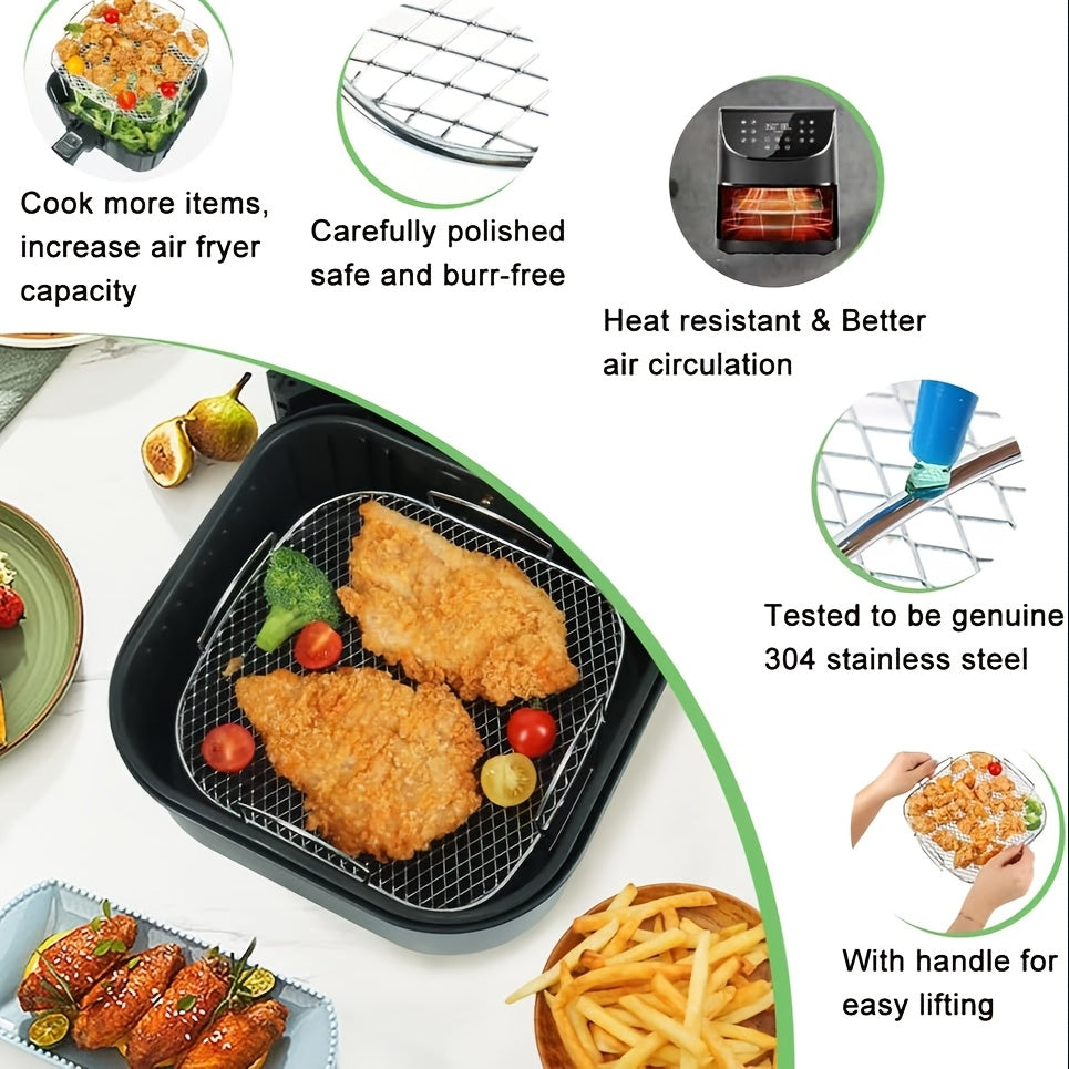 304 Stainless Steel Mesh Air Fryer Rack with Detachable Layers for Cooking and Roasting