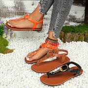 Women's Metallic Round Toe Mary Jane Flat Sandals Brown Synthetic Open Toe Slip-On