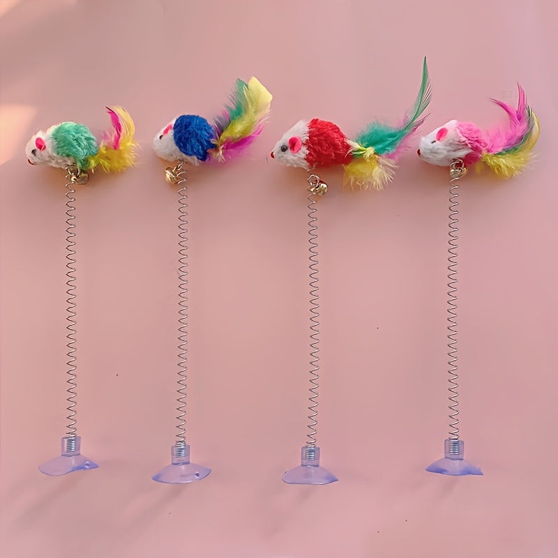 Cat Teaser Toy with Suction Cup Base Elastic Spring and Feathered Fish Attachment for Cats