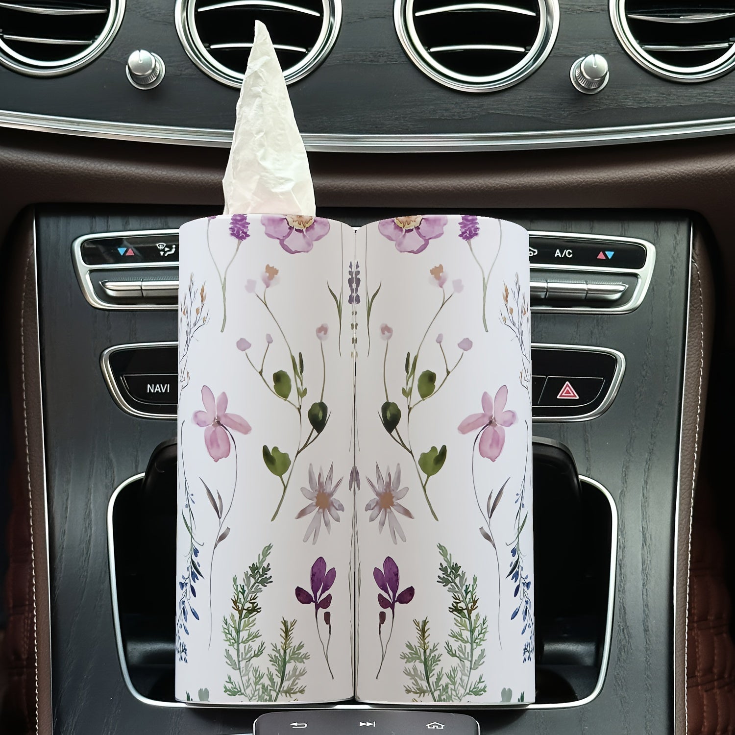 Car Floral Pattern Tissue Holder with Tissue Box for Travel, Home Use