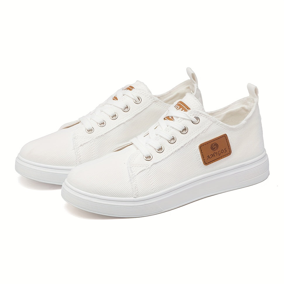 Women’s White Brown Low-Top Sneakers Breathable Casual Shoes