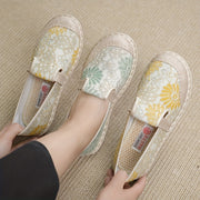 Women's Breathable Canvas Low-Top Shoes with Floral Pattern, Soft Non-Slip Sole