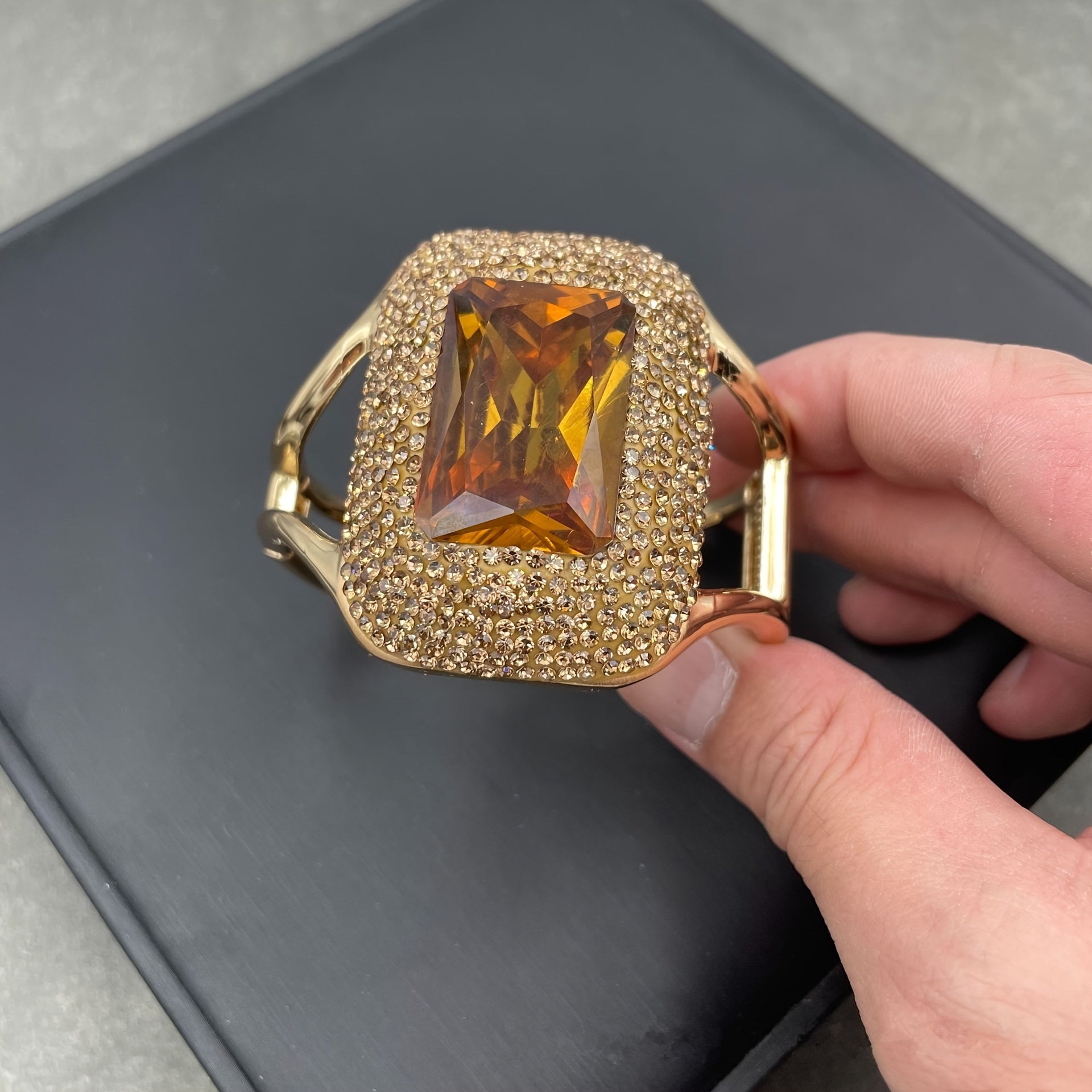 Women's Glitter Cuff Bracelet with Rhinestone Accents and Copper Base