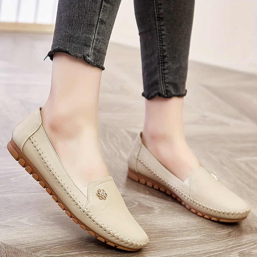 Women's Loafers with Flower Buckle Slip-On Comfortable Soft Sole All-Season