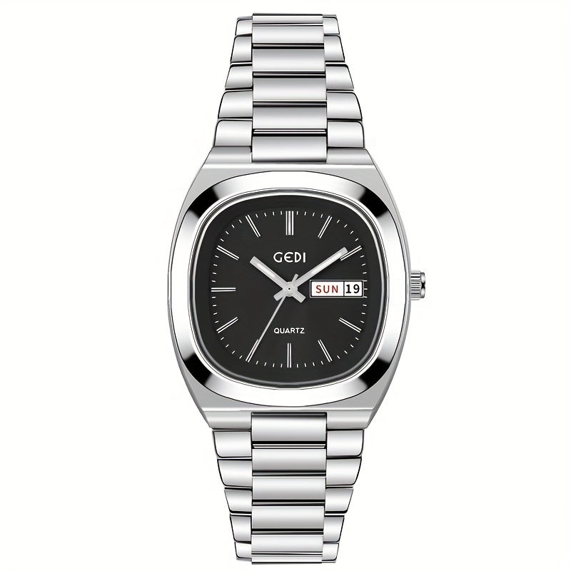 Women's Square Stainless Steel Watch with Quartz Movement Analog Calendar Date
