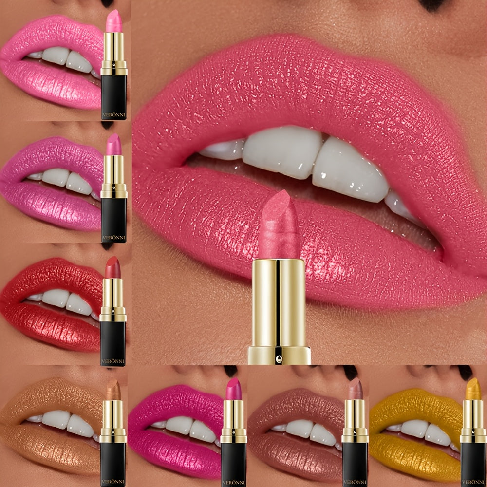 Women Waterproof Lipstick with Hydrating Shine and Metallic Finish