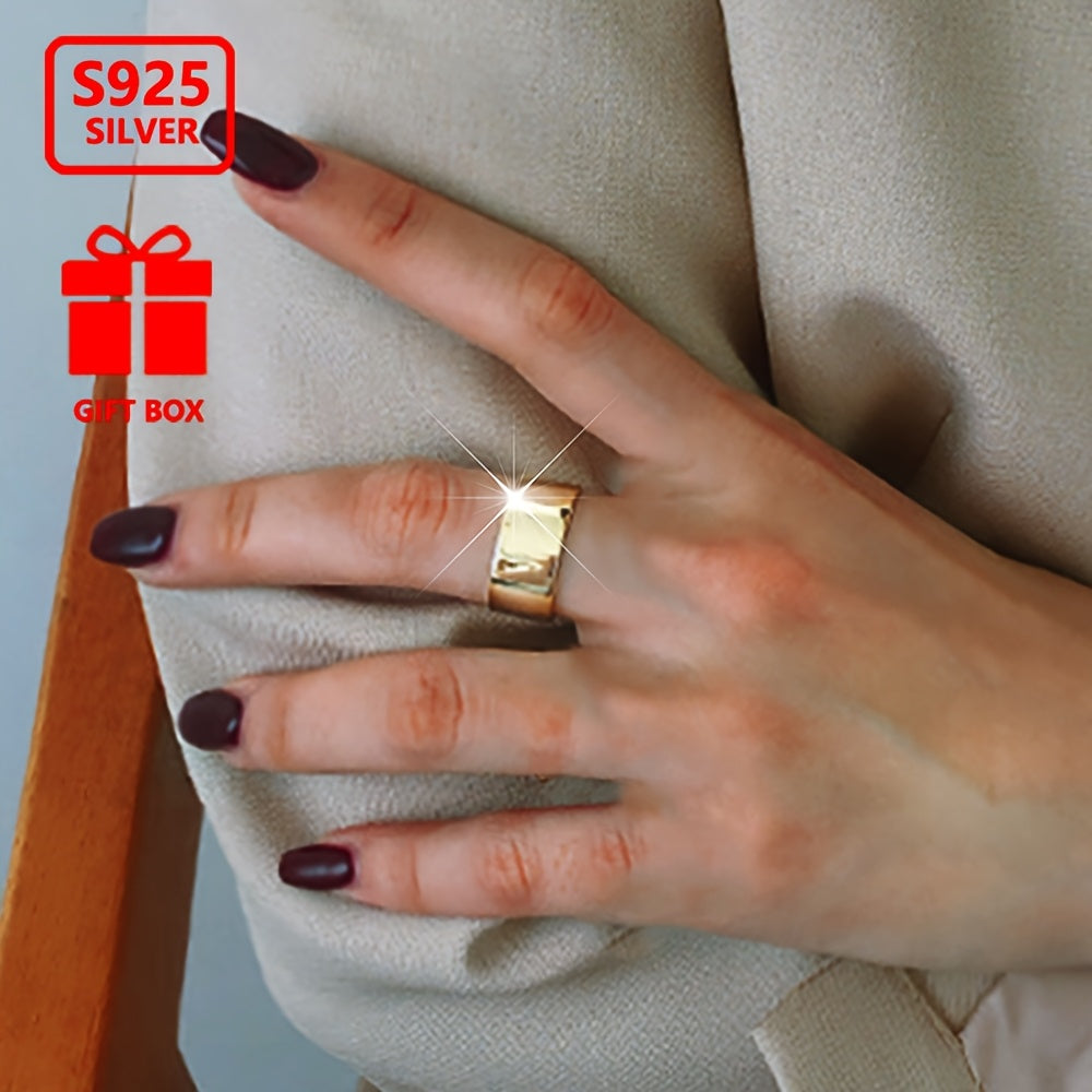 Women’s Sterling Silver Adjustable Open Band Ring Wide Face Smooth Finish for Parties and Gifts