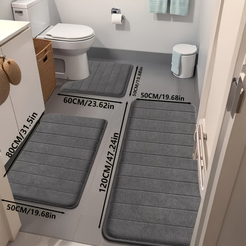 Juego de 3 alfombrillas de baño de espuma viscoelástica absorbentes antideslizantes lavables a máquina con patrón geométrico