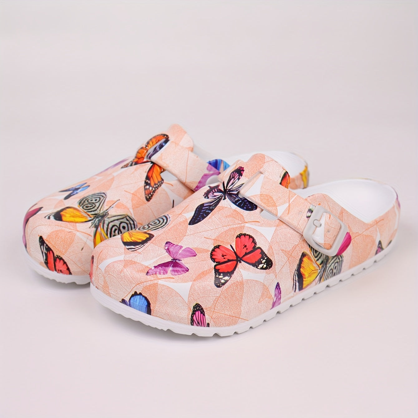 Women's Butterfly Print Garden Clogs Lightweight Slip-On Mules