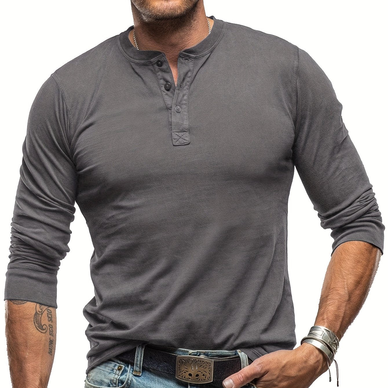 Men's Long Sleeve Cotton T-Shirt Henley Solid Fall Winter