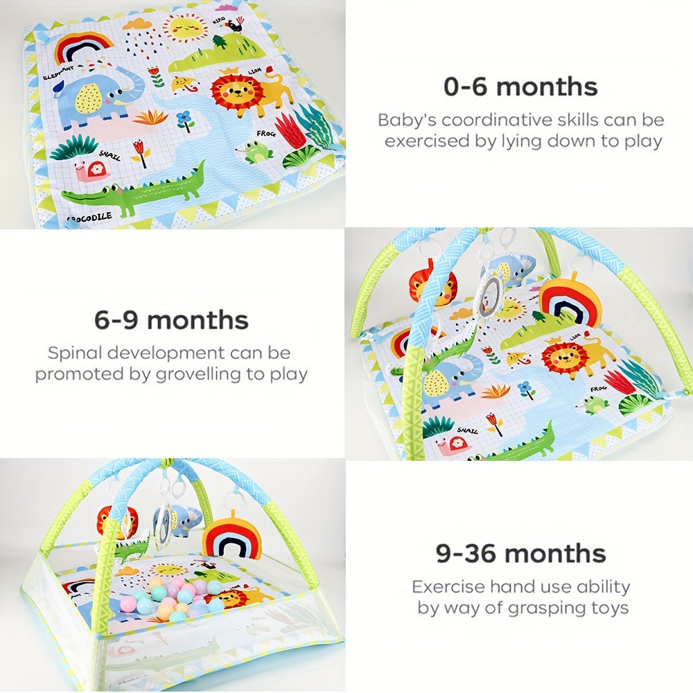 Yangi tug'ilgan chaqaloqlar uchun Yovvoyi tabiat hayvonlari mavzusi va yumshoq o'yinchoqlar bilan bolalar faoliyat markazi o'yin gymi, 0 dan 3 yoshgacha