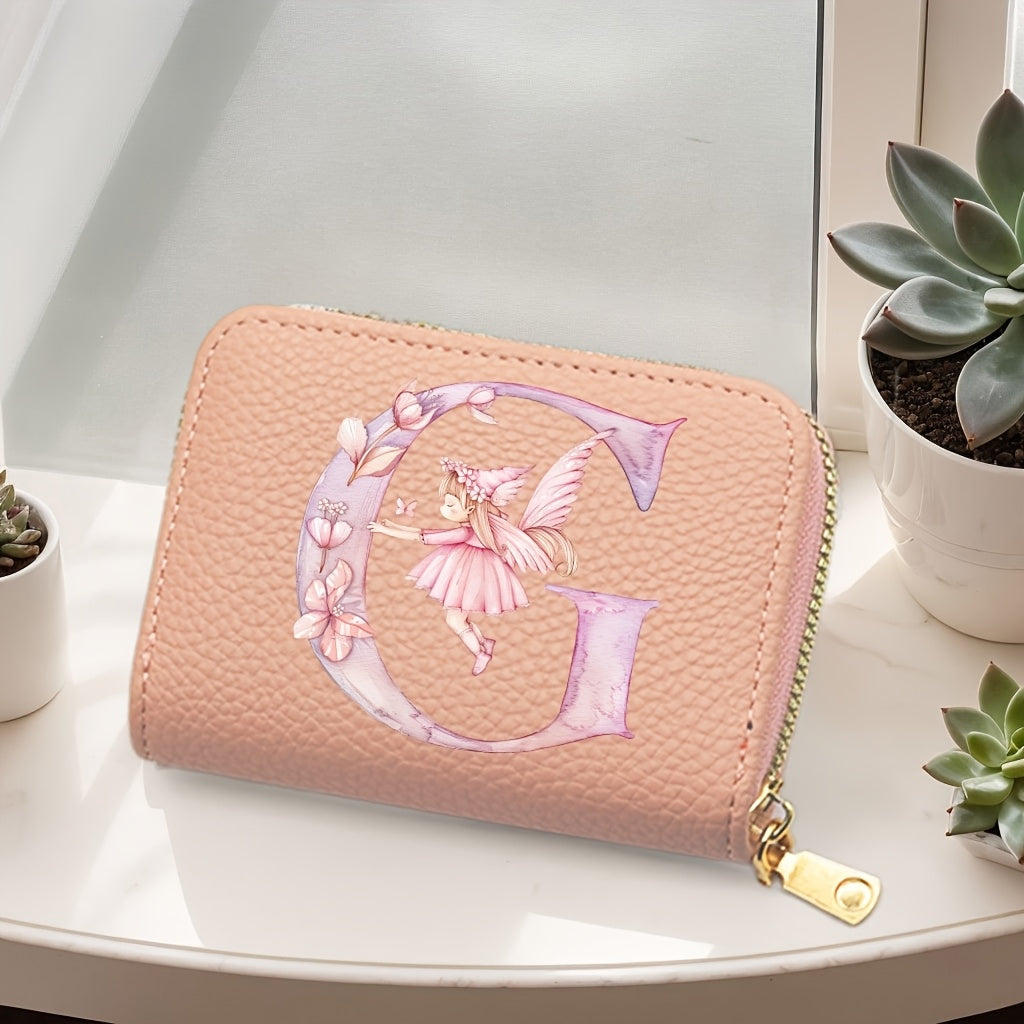 Tarjetero de mujer de cuero sintético, estilo acordeón delgado, con cierre de cremallera para monedas