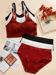 Women's Lingerie Set 6-Piece Ribbed Sports Bra and Elastic Panty