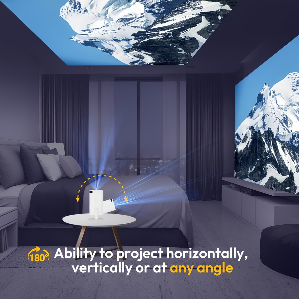 Mini Portable Projector Ultra HD Brightness 180° Rotatable WiFi Home Theater