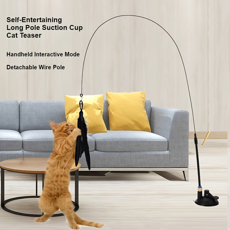 Plastic Cat Teaser Toy with Suction Cup and Long Pole for Indoor Cats