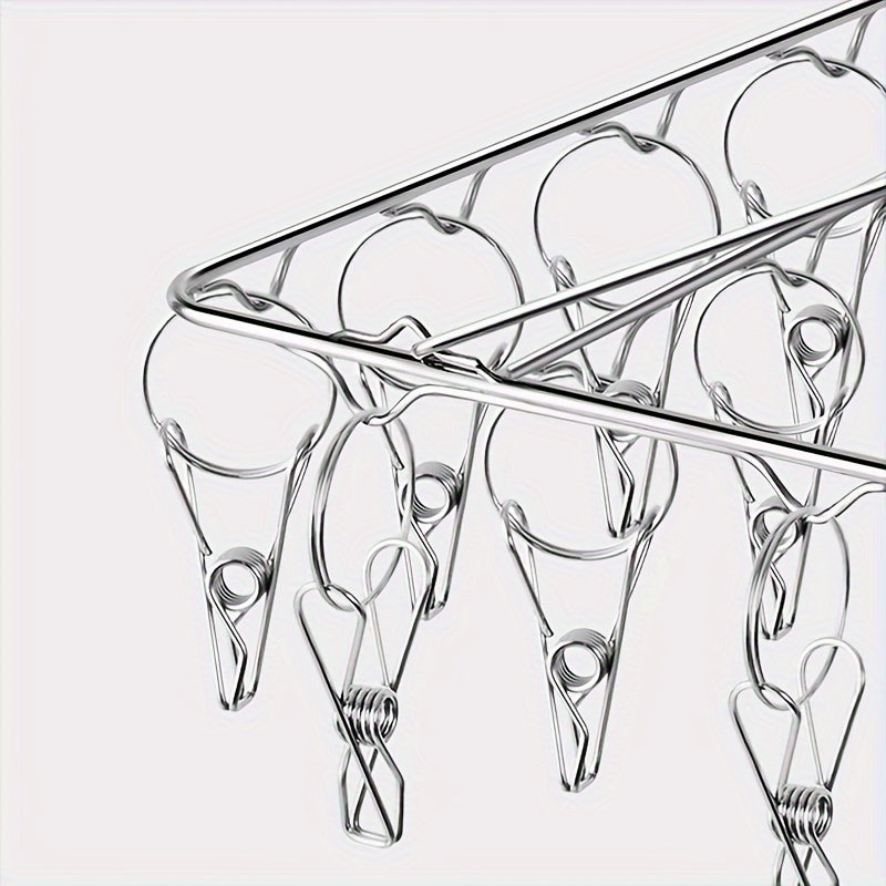 Estante para secar calcetines de acero inoxidable con 20/30/40 clips y gancho giratorio