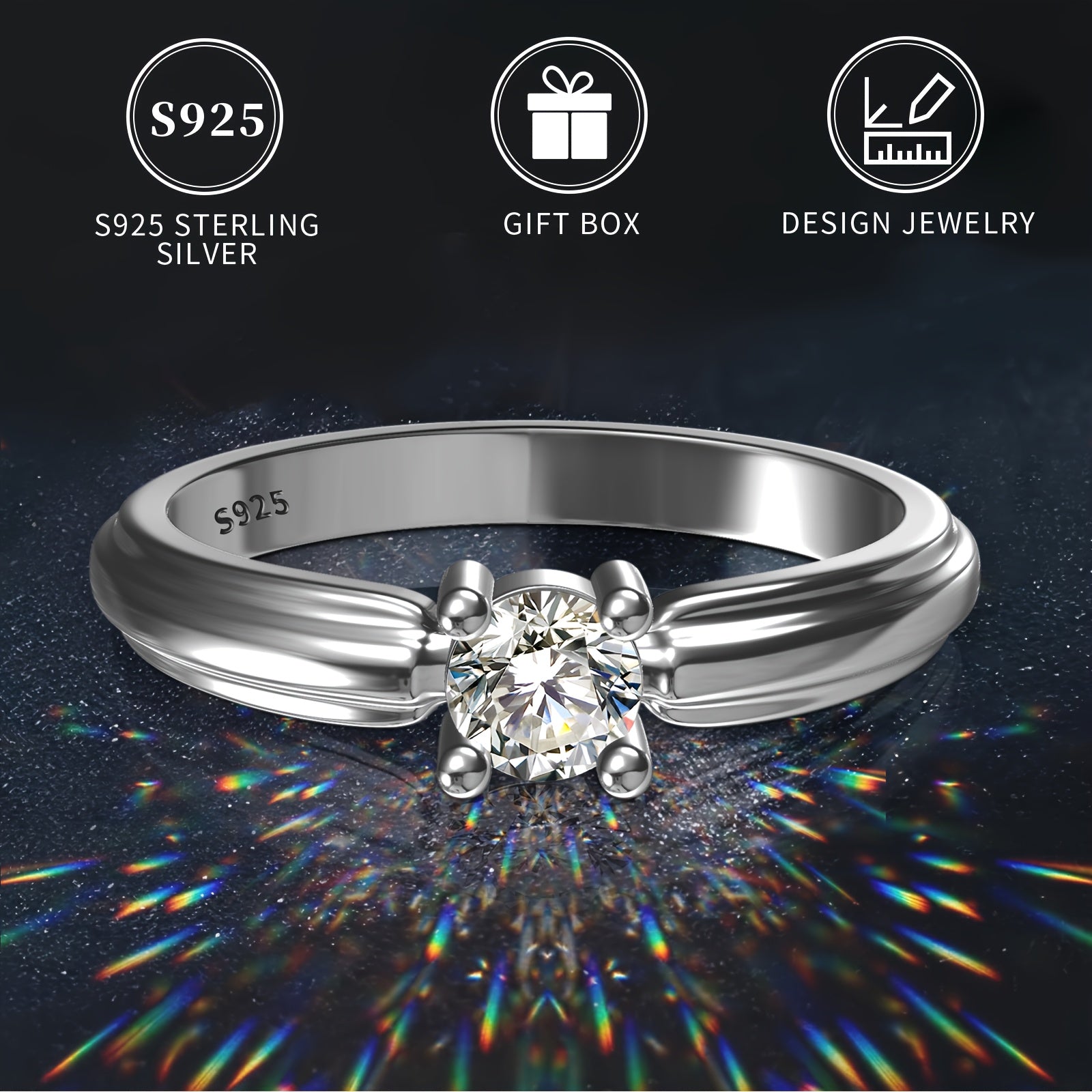 Sterling Silver Ring with Synthetic Zirconia Elegant Classic Jewelry for Daily or Special Occasions