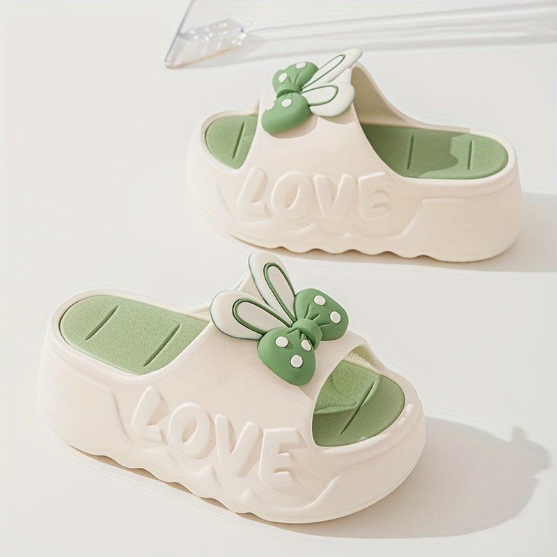 Women's Summer Non-Slip EVA Slides with Bow Heart Design and Thick Sole