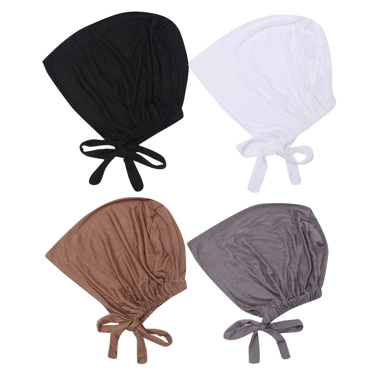 Set de 4 gorras internas de modales ajustables para hijab, transpirable, elásticas y con cordón, para mujeres