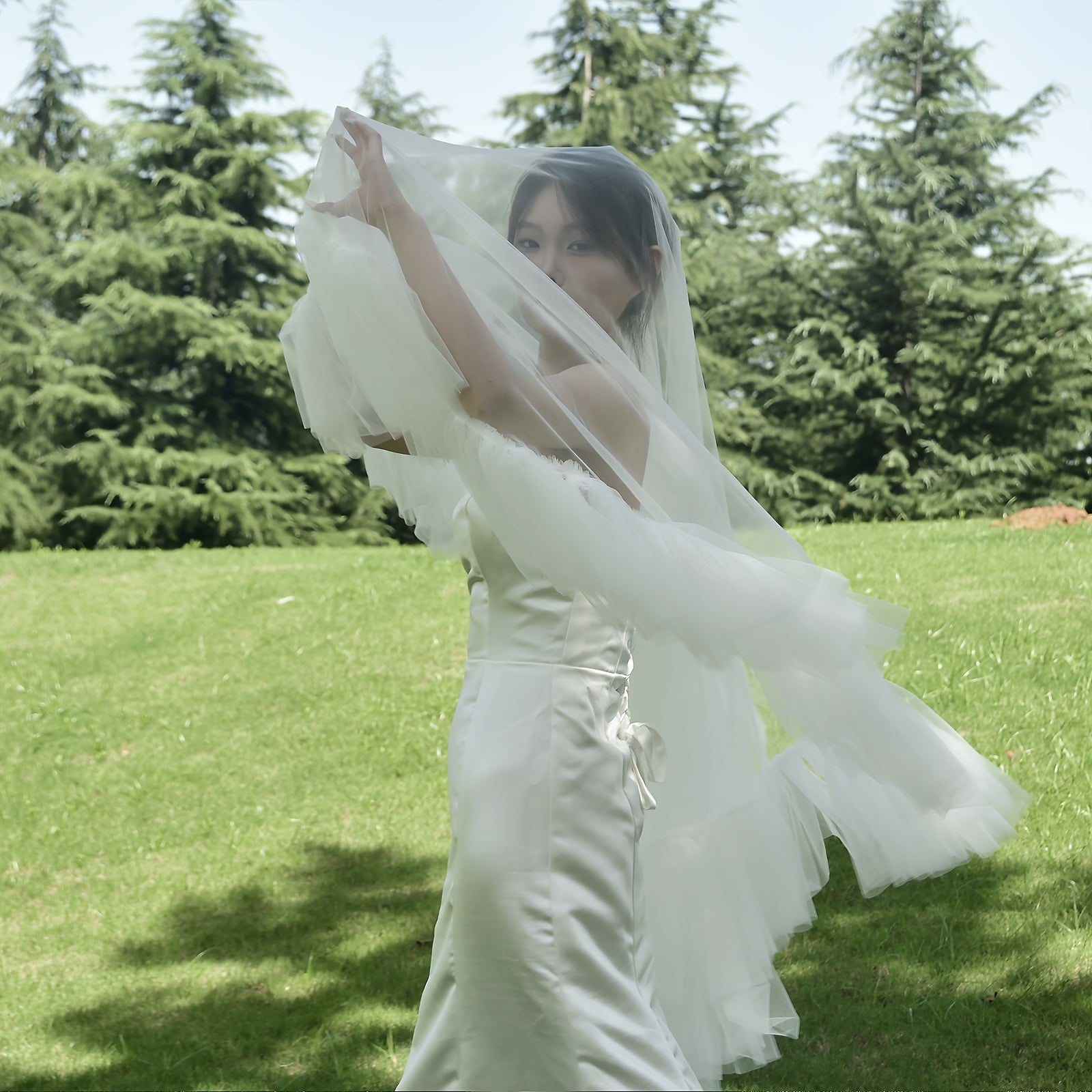 Bridal Veil with Multi-Layer Ruffles and Lace for Wedding Hair Accessories