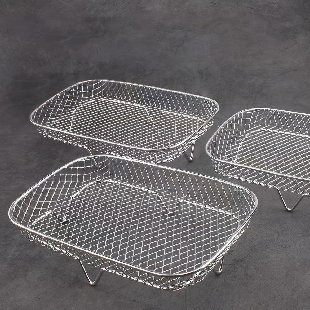 3-ta qismli zanglamaydigan po'latdan yasalgan havo qovurish uchun aksessuarlar mikroto'lqinli pech uchun to'rtburchakli grill yopishqoq bo'lmagan qavatli