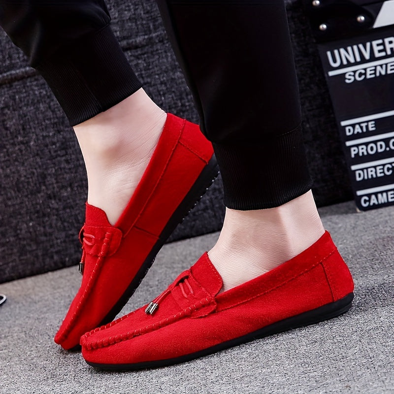 Men's Slip-On Tassel Loafers Breathable Fabric Non-Slip Rubber Sole Casual Shoes