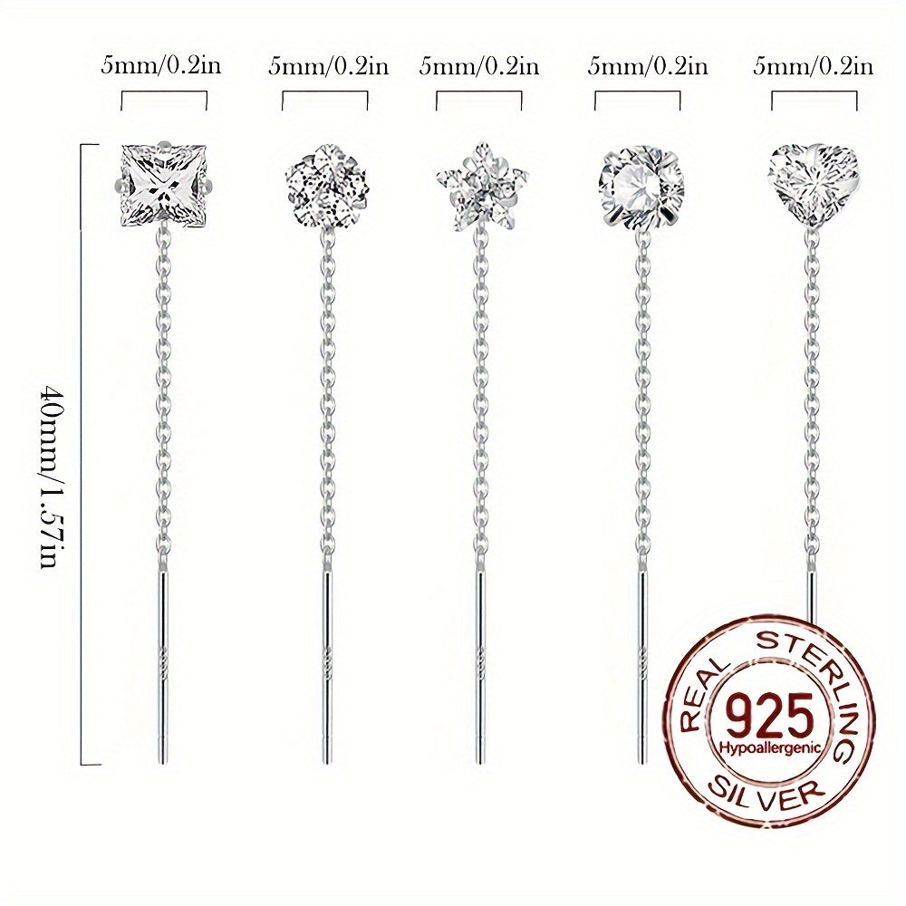 Sterling Silver Hypoallergenic Cube Earrings with Zirconia Dangle Chain Design