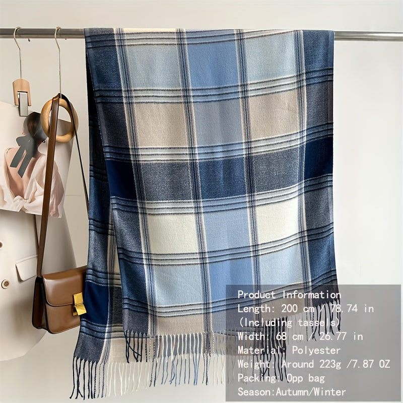 Unisex Jacquard Plaid Fringe Scarf Imitation Cashmere Autumn Winter Warm Stylish
