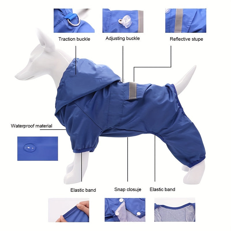Impermeable impermeable para perros reflectante con capucha y botones a presión para razas pequeñas a medianas