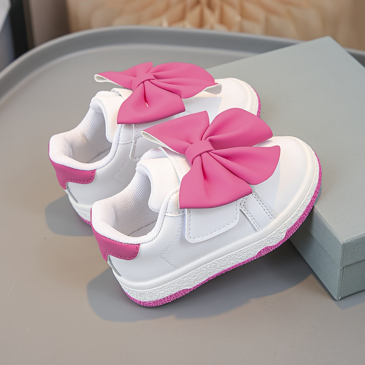 Girls White Shoes with Pink Bows for All-Season Casual Wear