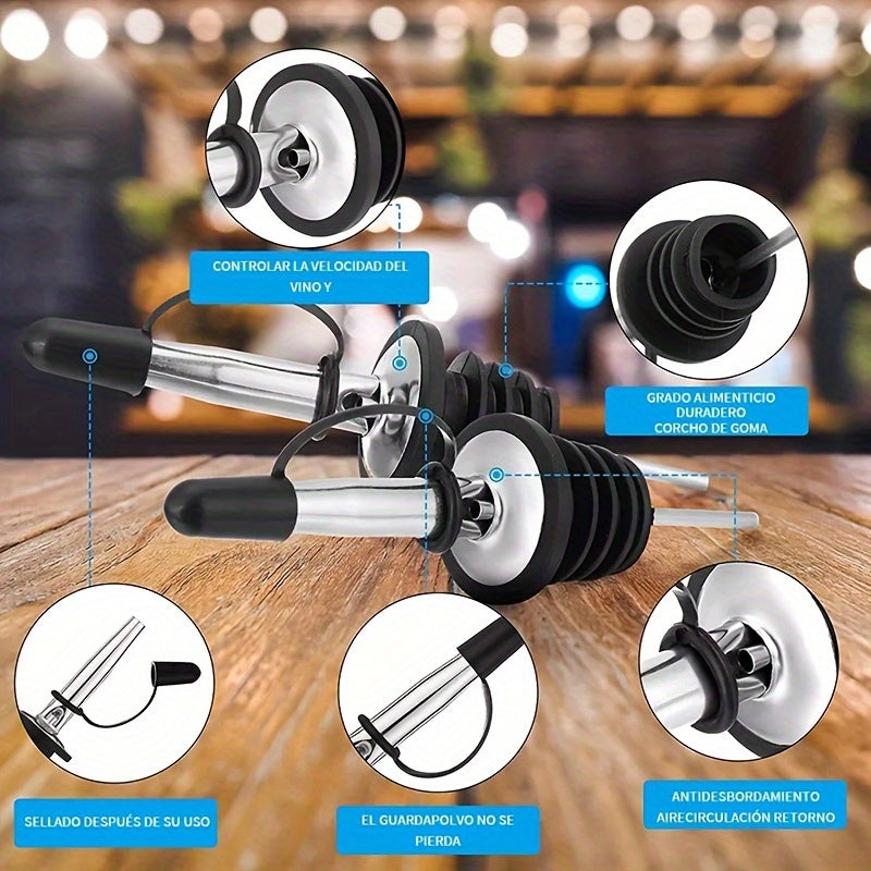 Stainless Steel Pourer Sets with Rubber Dust Caps for Bar Accessories