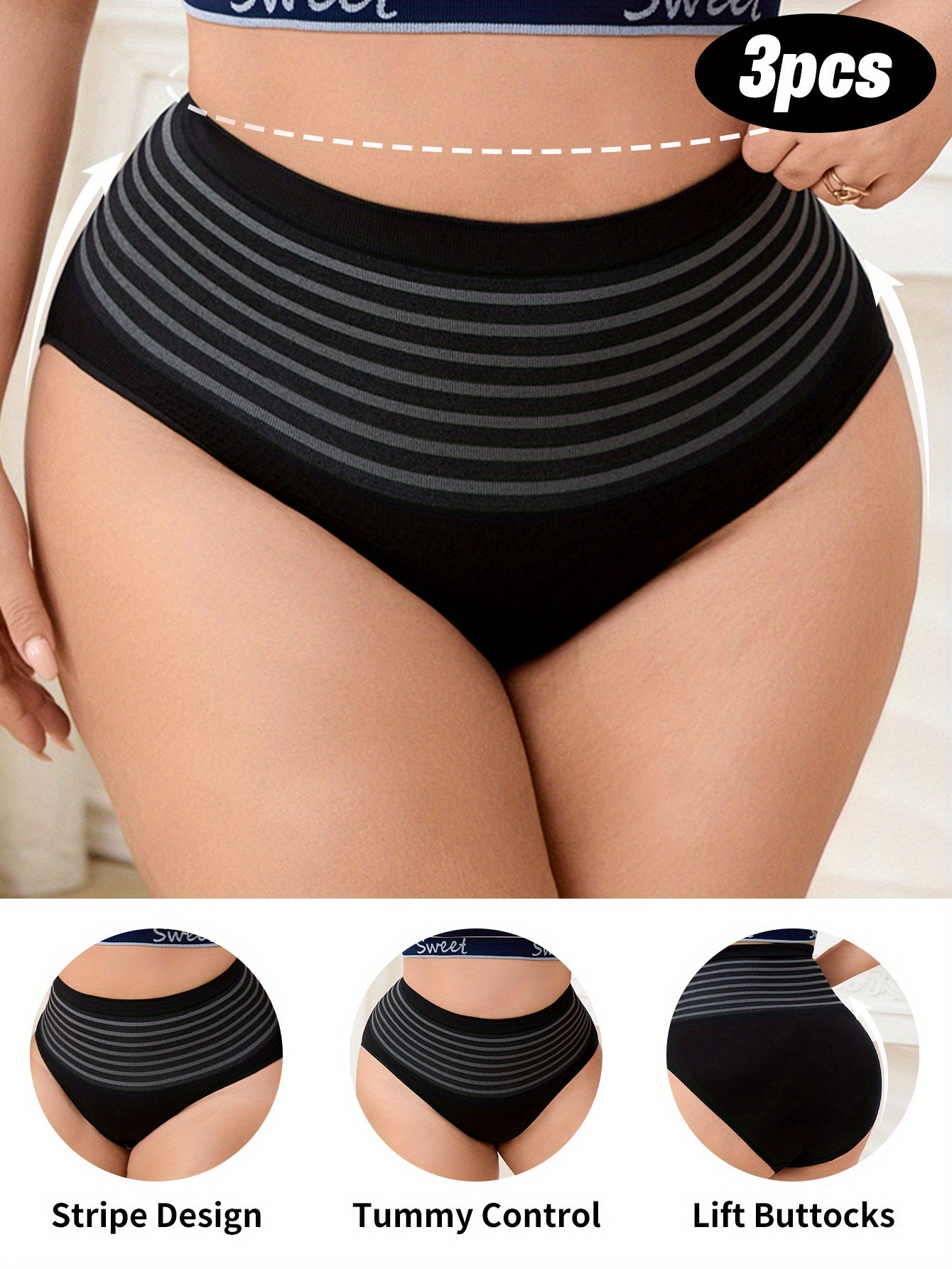 Women's High-Waisted Tummy Control Shaping Underwear Pack Breathable Seamless Panties