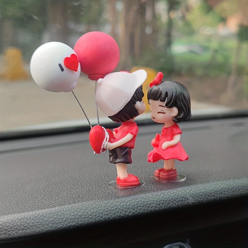 Cute Car Couple Ornaments Red Kissing Figures for Car Interior Dashboard Decor