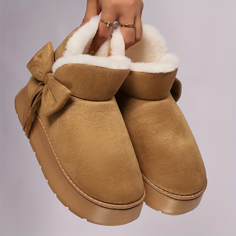 Women's Plush Indoor Slippers with Bow-Knot Decor Non-Slip Soft Sole