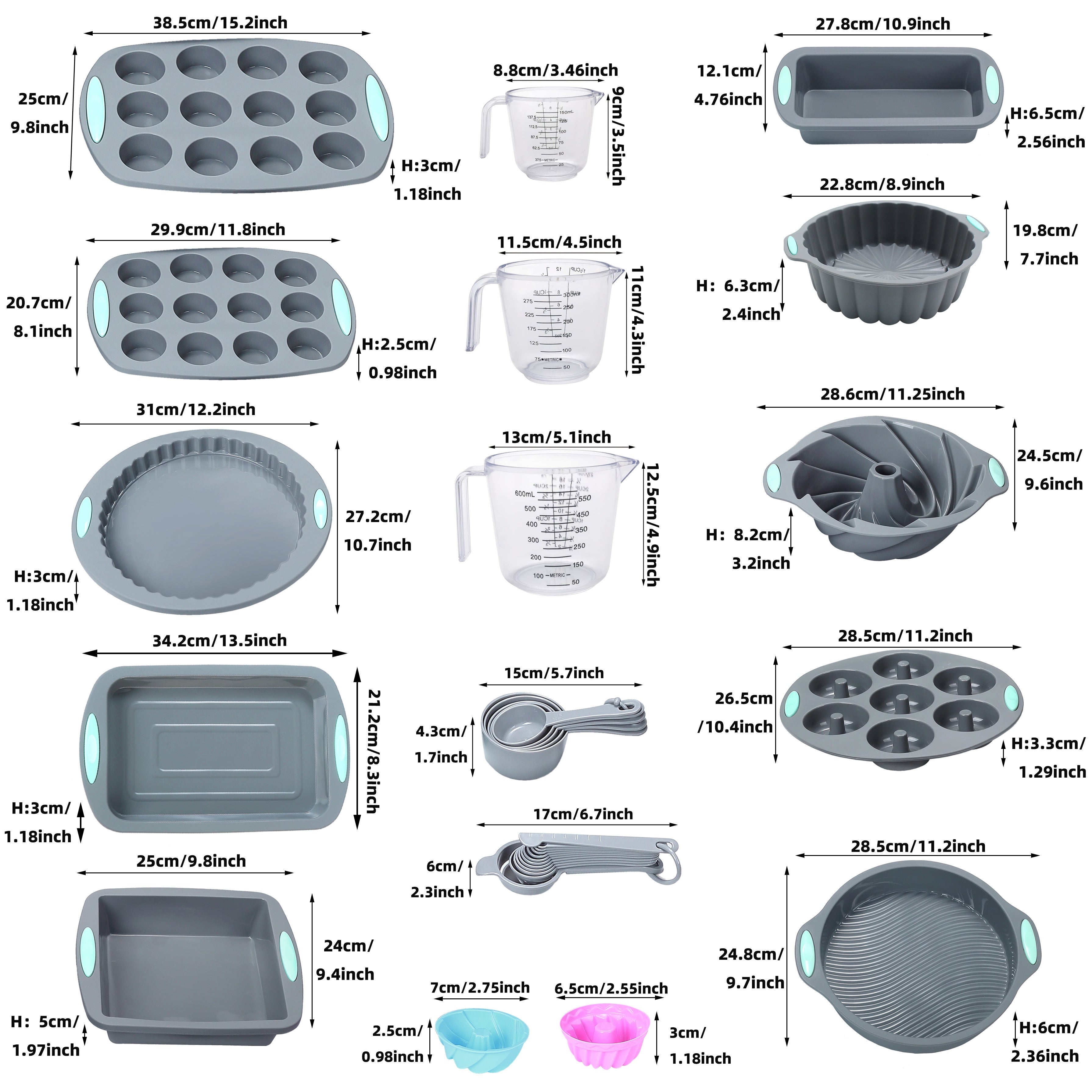 Silicone Baking Set 45 Pieces Nonstick Bakeware for Cookies Cakes Muffins