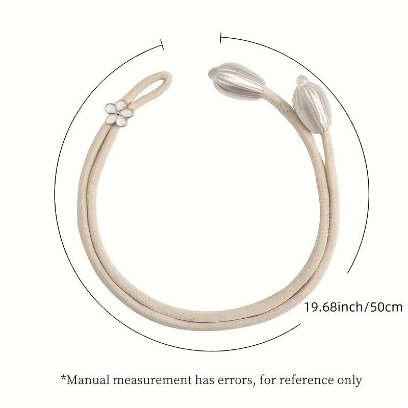 Boho Style Polyester Curtain Tiebacks with Adjustable Rope and Floral Buckle Set