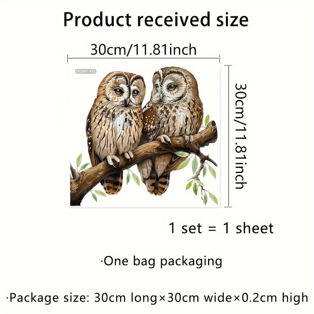Lifelike Owl Window Decal 30cm Reusable Glass Tile Sticker for Home Decor