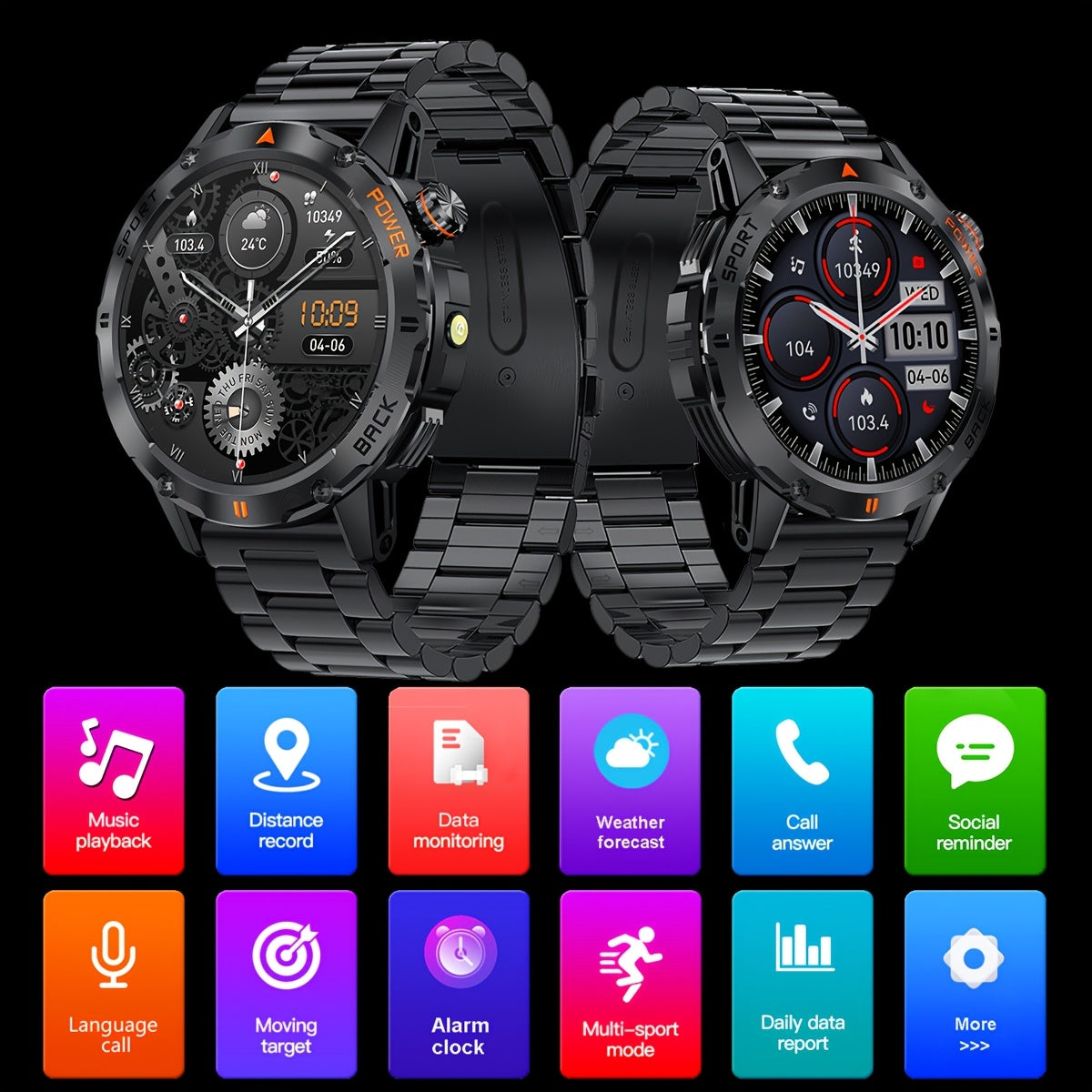 Men's Smart Watch 1.53 Inch TFT Display Voice Call IP67 Waterproof Wireless 5.3 Magnetic Charging