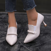 Women's Faux Leather Mary-Jane Heels with Pointed Toe and Chunky Mid-Heel