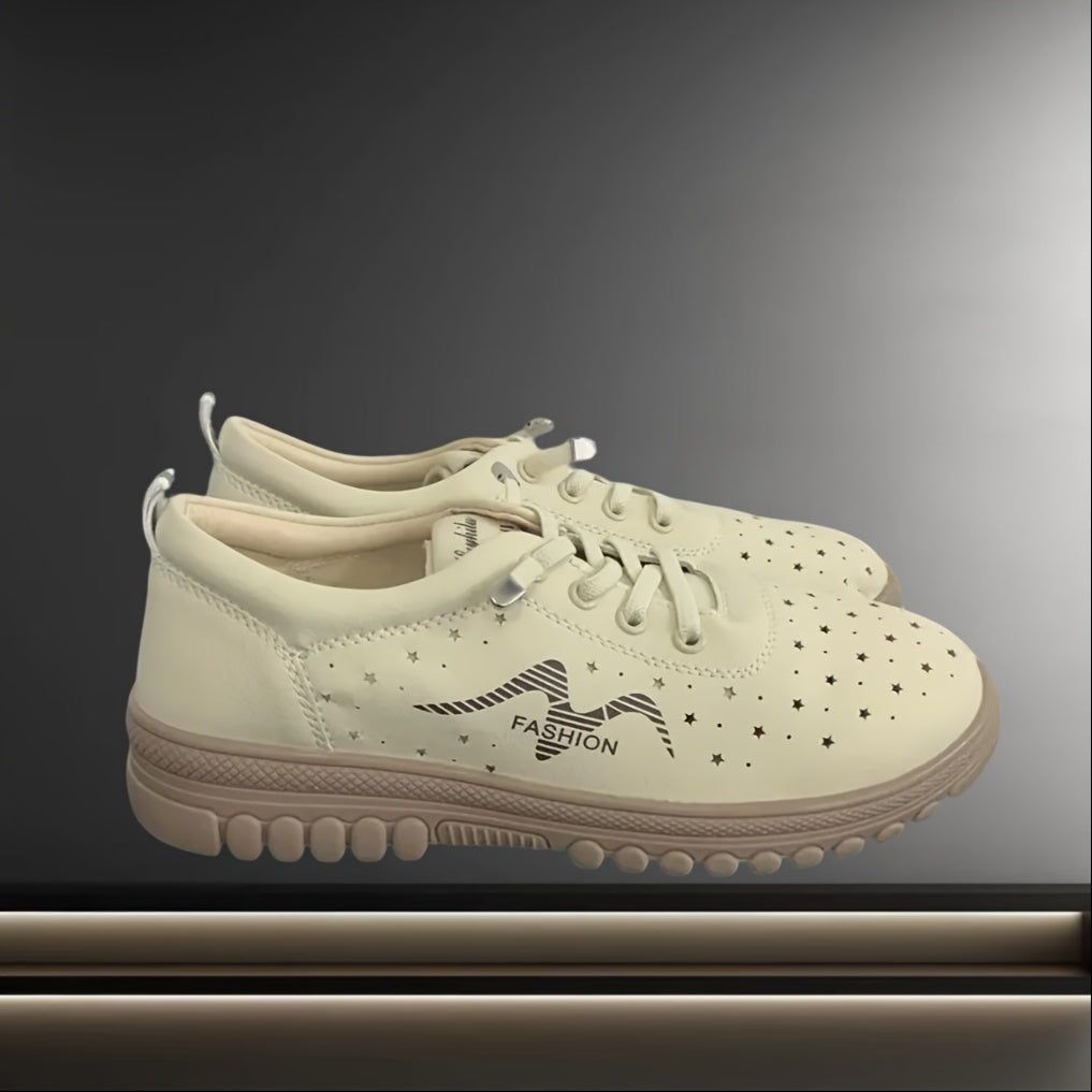 Women's Breathable Faux Leather Loafers with Perforated Design and Cushioned Sole