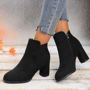Women's Red Autumn Winter Short Booties with Mid Heels Plush Lining